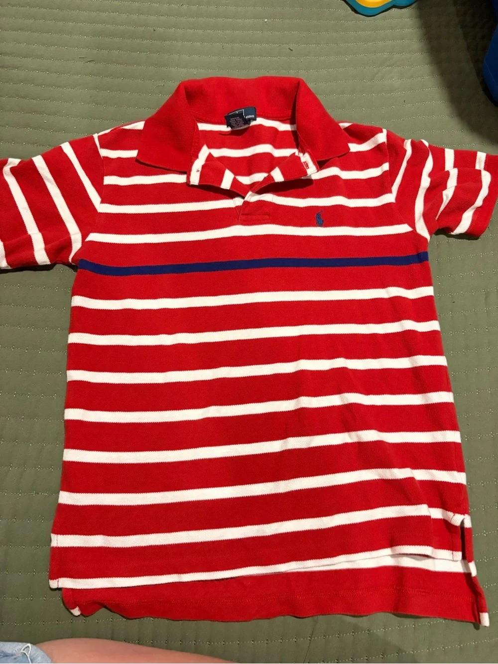 Ralph Lauren Red & White Striped Polo with Blue Accent